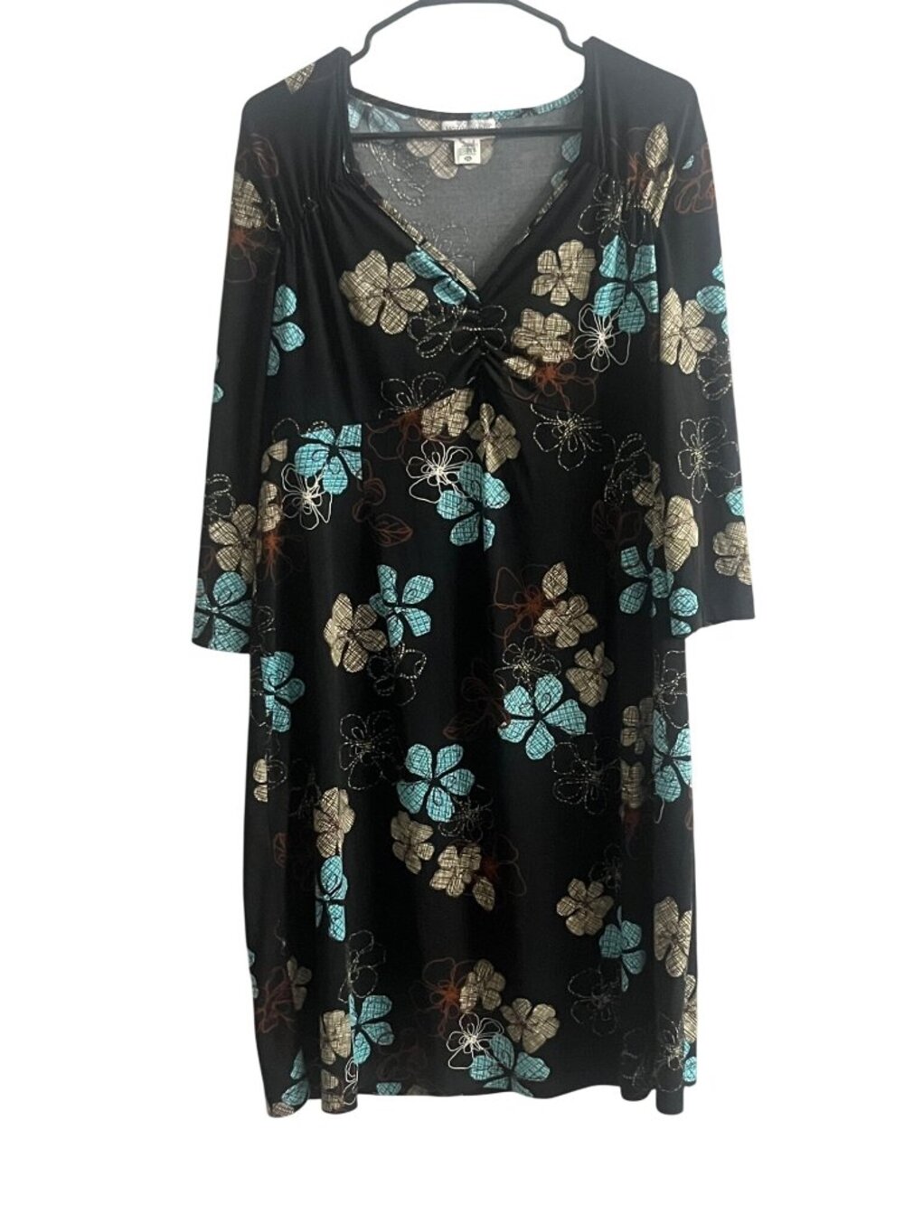Motherhood Maternity Black Floral Empire Waist Dress 3/4 Sleeve XL